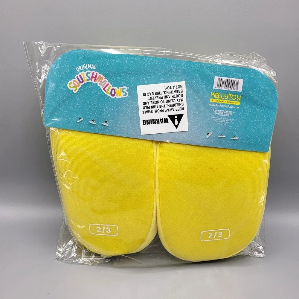 Squishmallows Baby Shark Yellow Plush Slippers Size 2/3 For Kids By Kellytoy
